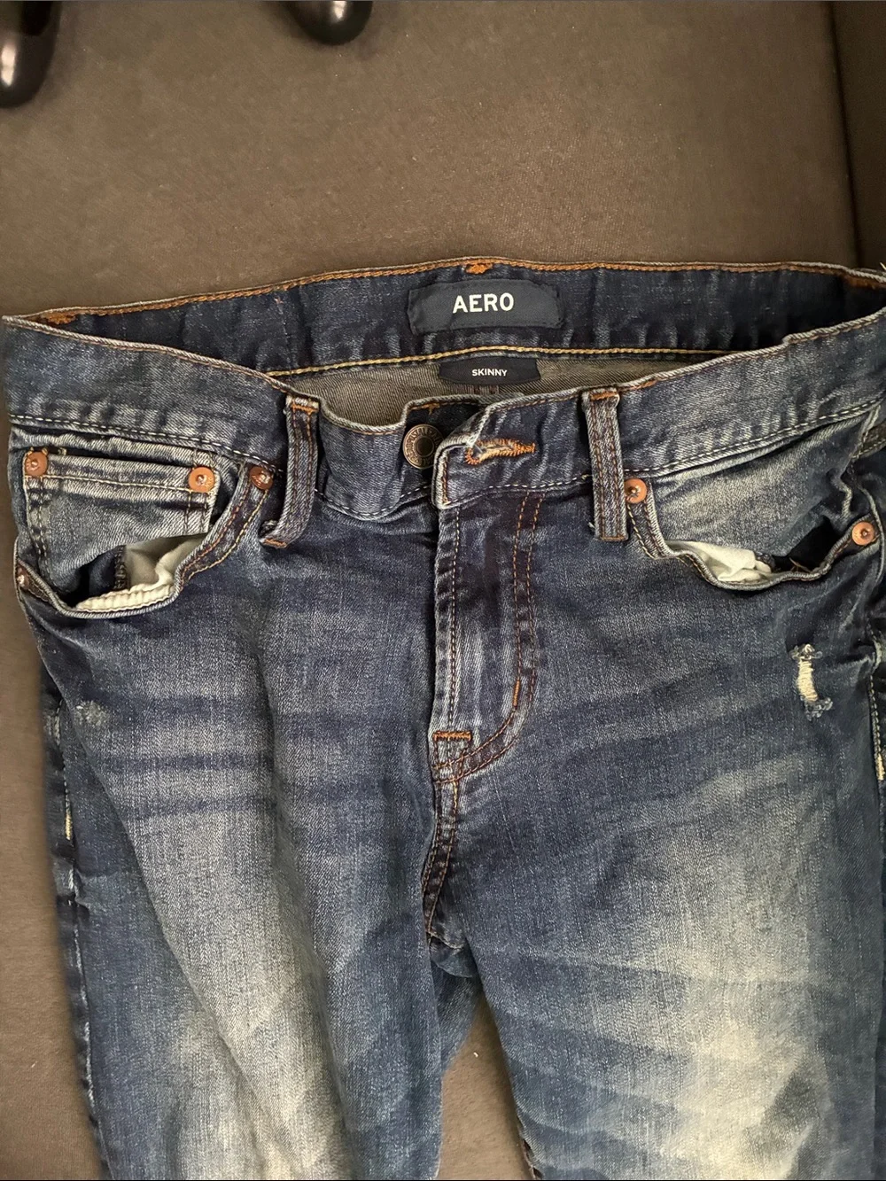 Aero Mid Wash Distressed Skinny Jeans - Blue